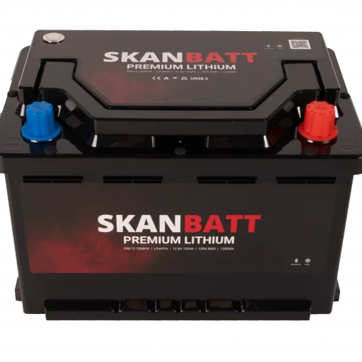 SKANBATT Premium Lithium - 12V 100Ah 100A BMS - 280x178x188mm - Bluetooth - Heat - 8 Års garanti