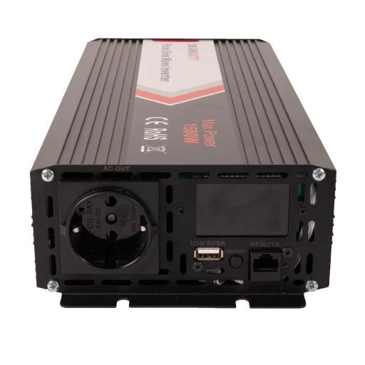 SKANBATT Inverter 12V 1500W Ren Sinus m/Trådløs Fjernkontroll 342x157x75mm