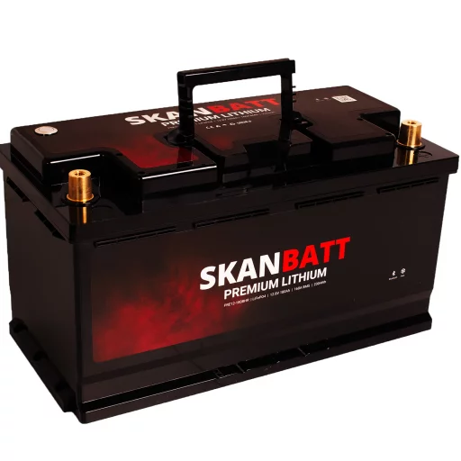 SKANBATT Premium Lithium - 12V 180Ah 160A BMS - 354x176x187mm - Bluetooth - Heat - 8 Års garanti