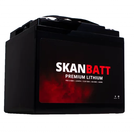 SKANBATT Premium Lithium - 12V 50Ah 60A BMS - 196x168x175mm - Bluetooth - Heat - 8 Års garanti