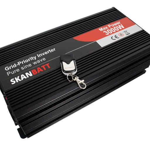 SKANBATT Inverter 12V 3000W Ren Sinus med Nettprioritering, Trådløs Fjernkontroll