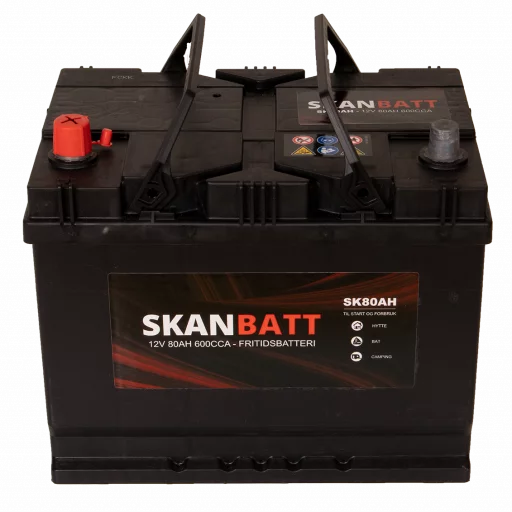 SKANBATT Fritidsbatteri 12V 80AH 600CCA (256x174x205/225mm) +venstre