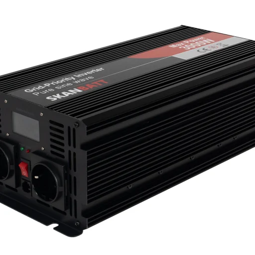 SKANBATT Inverter 12V 3000W Ren Sinus med Nettprioritering, Trådløs Fjernkontroll