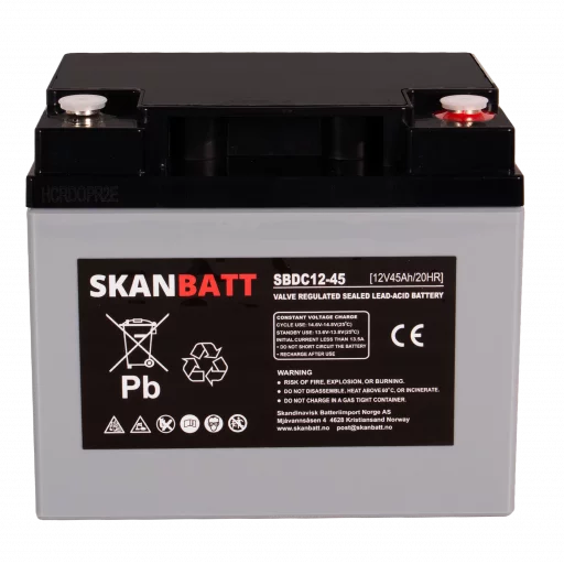 SKANBATT AGM Deep Cycle Batteri 12V 45AH (197x165x169mm) +høyre