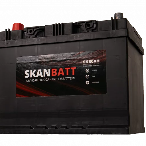 SKANBATT Fritidsbatteri 12V 80AH 600CCA (256x174x205/225mm) +venstre