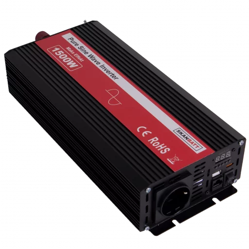 SKANBATT Inverter 12V 1500W Ren Sinus m/Kablet Fjernkontroll