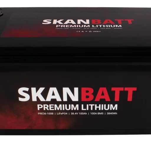 SKANBATT Premium Lithium - 36V 100Ah 100A BMS - 522x268x218mm - Bluetooth - 8 Års garant