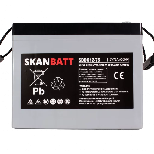SKANBATT AGM Deep Cycle Batteri 12V 75AH C10 (259x169x210mm) +venstre