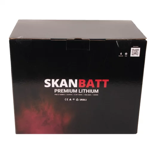 SKANBATT Premium Lithium - 12V 100Ah 100A BMS - 280x178x188mm - Bluetooth - Heat - 8 Års garanti