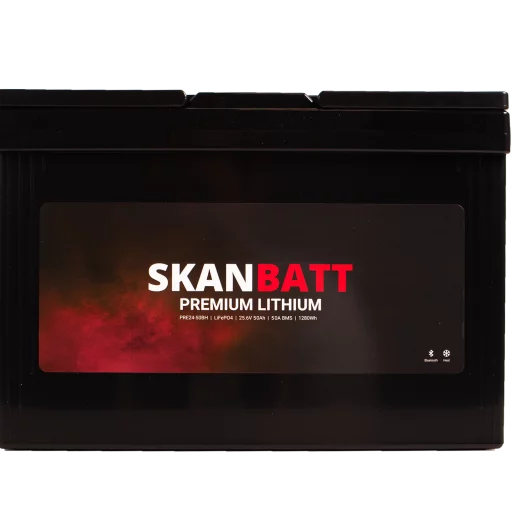SKANBATT Premium Lithium - 24V 50Ah 50A BMS - 307x172x215mm - Bluetooth - Heat - 8 Års garanti