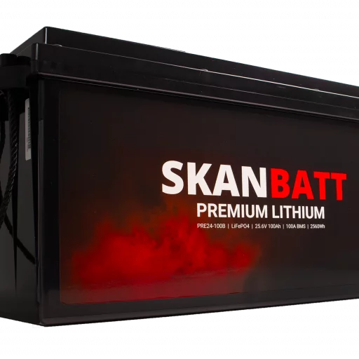 SKANBATT Premium Lithium - 24V 100Ah 100A BMS - 502x186x242mm - Bluetooth - Heat - 8 Års garanti