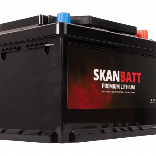SKANBATT Premium Lithium - 12V 100Ah 100A BMS - 280x178x188mm - Bluetooth - Heat - 8 Års garanti