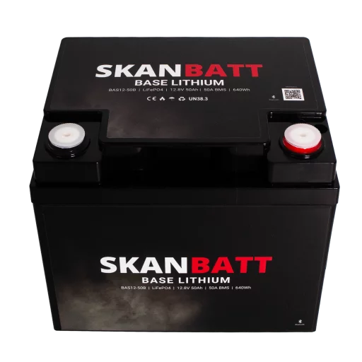 SKANBATT Base Lithium - 12V 50Ah 50A BMS - 198x166x170mm - Bluetooth - 3 Års garanti