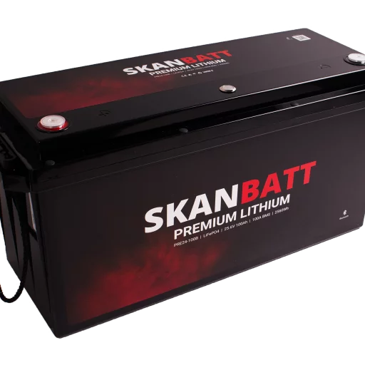 SKANBATT Premium Lithium - 24V 100Ah 100A BMS - 502x186x242mm - Bluetooth - 8 Års garanti