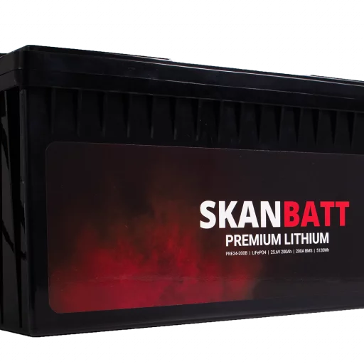 SKANBATT Premium Lithium - 24V 200Ah 200A BMS - 522x268x218mm - Bluetooth - 8 Års garanti