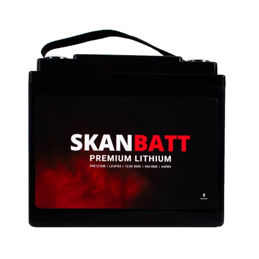 SKANBATT Premium Lithium - 12V 50Ah 60A BMS - 196x168x175mm - Bluetooth - 8 Års garanti