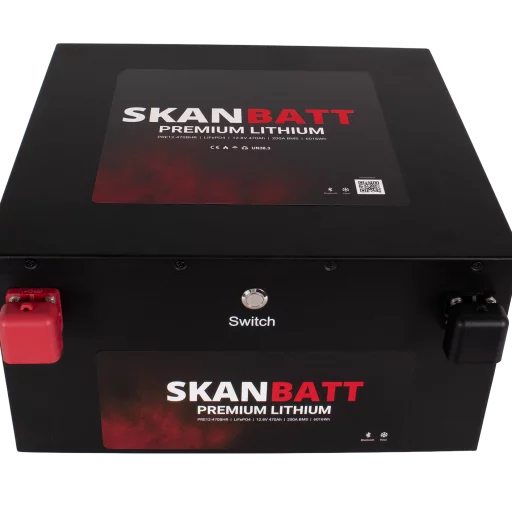 SKANBATT Premium Lithium - 12V 470Ah 200A BMS - 360x350x190mm - Bluetooth - Heat - 8 Års garanti - "Under setet" modell