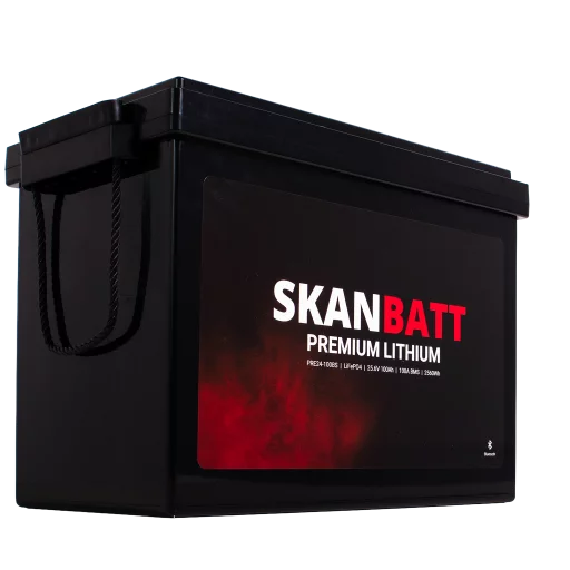 SKANBATT Premium Lithium - 24V 100Ah 100A BMS - 384x204x268mm - Bluetooth - 8 Års garanti