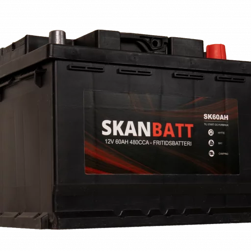 SKANBATT Fritidsbatteri 12V 60AH 480CCA (242x175x190/190mm) +høyre