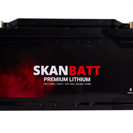 SKANBATT Premium Lithium - 12V 178Ah 160A BMS - 354x176x187mm - Bluetooth - Heat - 8 Års garanti
