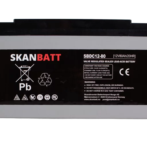 SKANBATT AGM Deep Cycle Batteri 12V 80AH C20 (350x167x182mm) +venstre