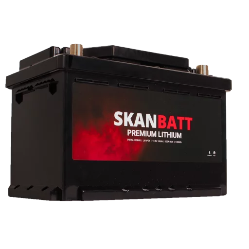 SKANBATT Premium Lithium - 12V 100Ah 100A BMS - 280x178x188mm - Bluetooth - Heat - 8 Års garanti