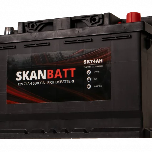SKANBATT Fritidsbatteri 12V 74AH 680CCA (278x175x190/190mm) +høyre