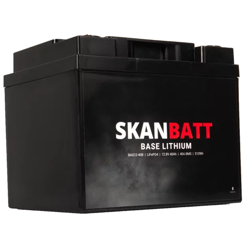 SKANBATT Base Lithium - 12V 40Ah 40A BMS - 198x166x170mm - Bluetooth - 3 Års garanti