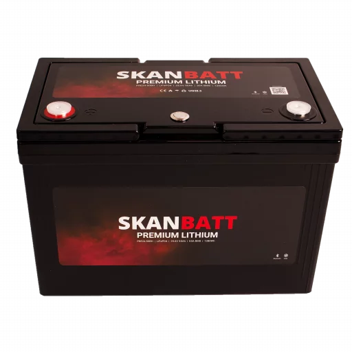 SKANBATT Premium Lithium - 24V 50Ah 50A BMS - 307x172x215mm - Bluetooth - Heat - 8 Års garanti