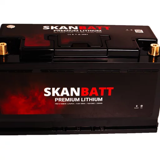SKANBATT Premium Lithium - 12V 180Ah 160A BMS - 354x176x187mm - Bluetooth - Heat - 8 Års garanti