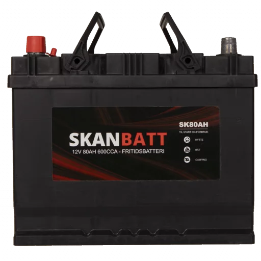 SKANBATT Fritidsbatteri 12V 80AH 600CCA (256x174x205/225mm) +venstre