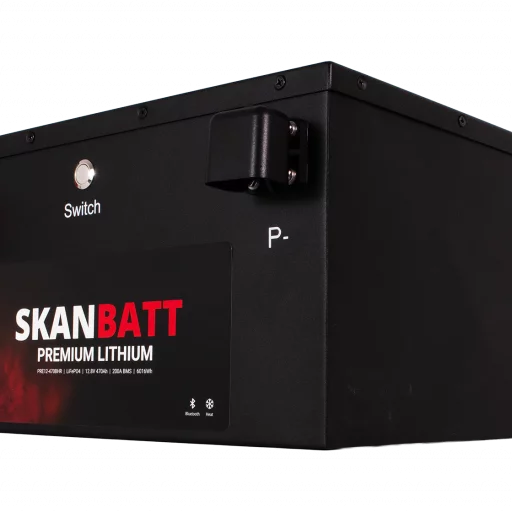 SKANBATT Premium Lithium - 12V 470Ah 200A BMS - 360x350x190mm - Bluetooth - Heat - 8 Års garanti - "Under setet" modell