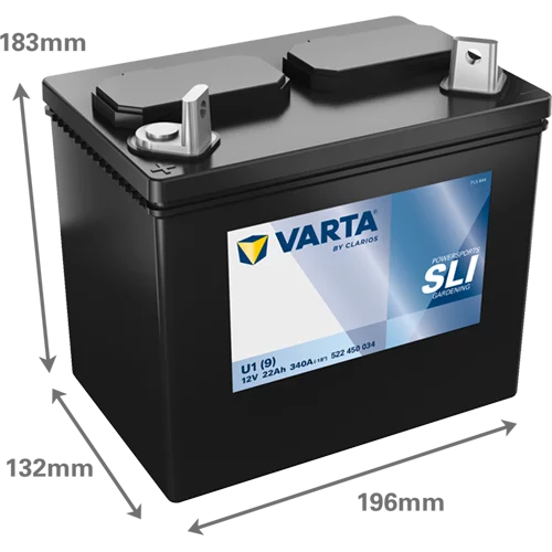 VARTA Plenklipper Batteri 12V 22AH 340CCA (196x132x183mm) +Venstre U1(9)