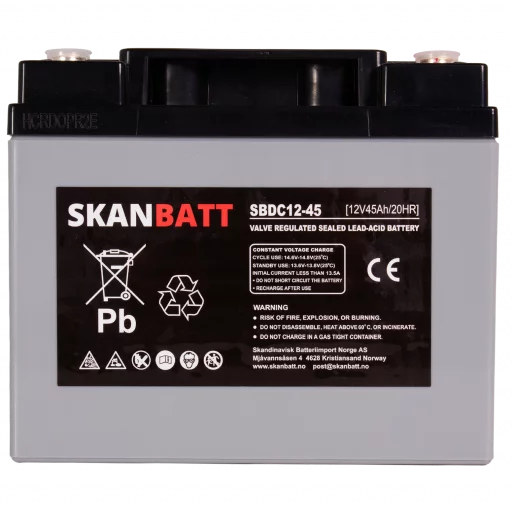 SKANBATT AGM Deep Cycle Batteri 12V 45AH (197x165x169mm) +høyre