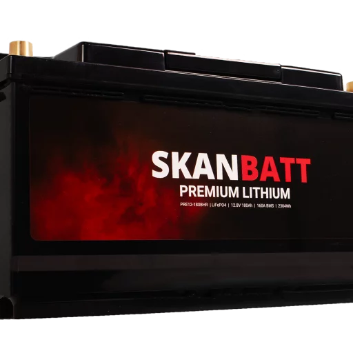 SKANBATT Premium Lithium - 12V 180Ah 160A BMS - 354x176x187mm - Bluetooth - Heat - 8 Års garanti