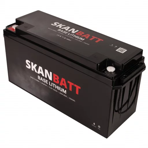 SKANBATT Base Lithium - 12V 200Ah 200A BMS - 485x170x240mm - Bluetooth - Heat - 3 Års garanti