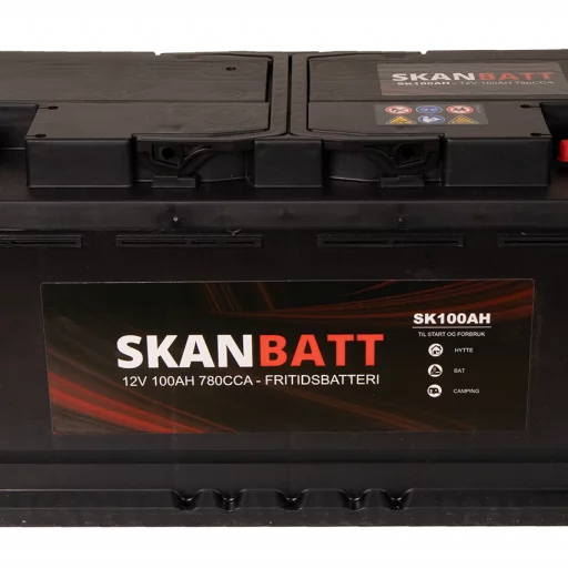 SKANBATT Fritidsbatteri 12V 100AH 780CCA (354x175x190/190mm) +høyre