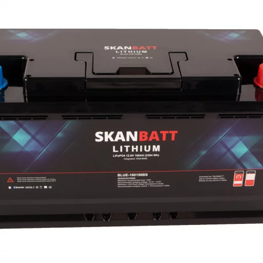 SKANBATT Lithium Batteri 12V 180Ah 150A BMS - Bluetooth - Bobil - 355x176x190mm