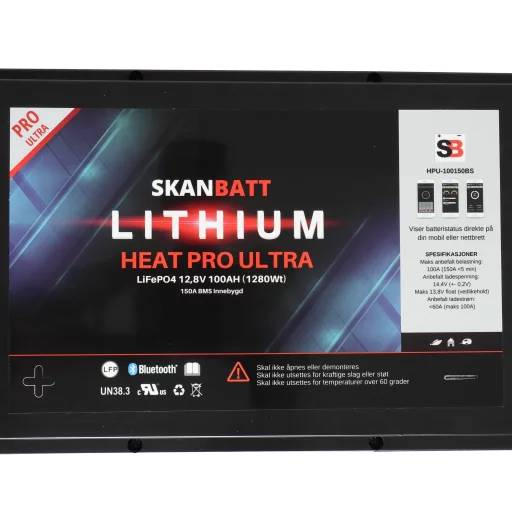 SKANBATT Lithium HEAT PRO 'Ultra' 12V 100AH - CAN Bus - 300A (<3s) - 8 års garanti