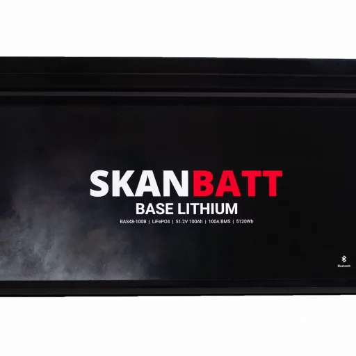 SKANBATT Base Lithium Batteri - 48V 100AH 100A BMS - 522x268x218mm - Bluetooth - 3 Års garanti