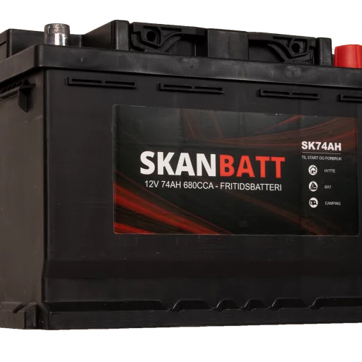 SKANBATT Fritidsbatteri 12V 74AH 680CCA (278x175x190/190mm) +høyre