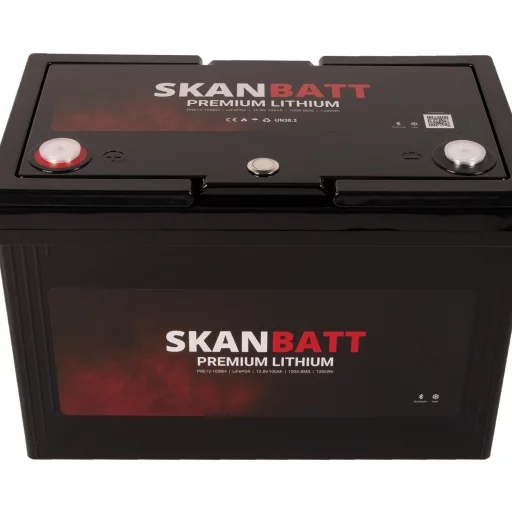 SKANBATT Premium Lithium - 12V 100Ah 100A BMS - 306x172x212mm - Bluetooth - Heat - 8 Års garanti