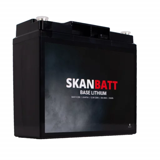 SKANBATT Base Lithium - 12V 20Ah 30A BMS - 180x78x164mm - Bluetooth - 3 Års garanti