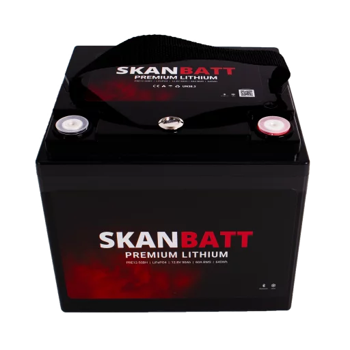 SKANBATT Premium Lithium - 12V 50Ah 60A BMS - 196x168x175mm - Bluetooth - Heat - 8 Års garanti