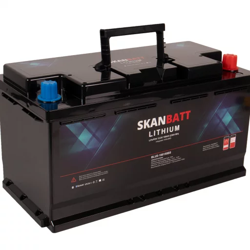 SKANBATT Lithium Batteri 12V 180Ah 150A BMS - Bluetooth - Bobil - 355x176x190mm