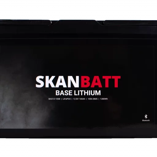 SKANBATT Base Lithium - 12V 100Ah 100A BMS - 307x169x208mm - Bluetooth - 3 Års garanti
