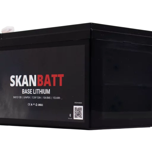 SKANBATT Base Lithium - 12V 12Ah 10A BMS - 151x98x96mm - Bluetooth - 3 Års garanti