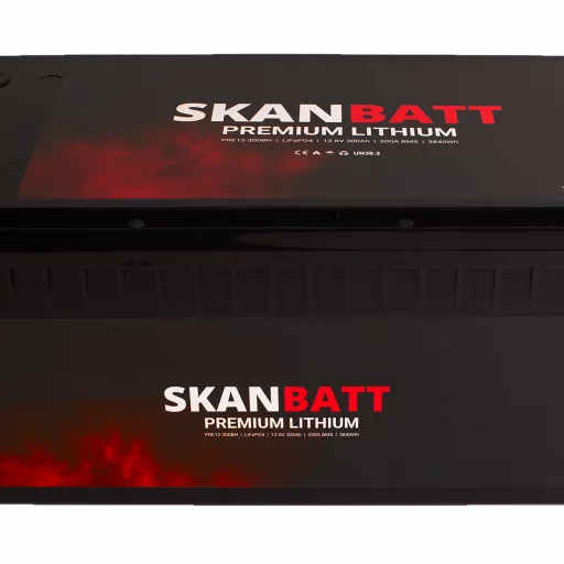 SKANBATT Premium Lithium - 12V 300Ah 200A BMS - 523x269x218mm - Bluetooth - Heat - 8 Års garanti