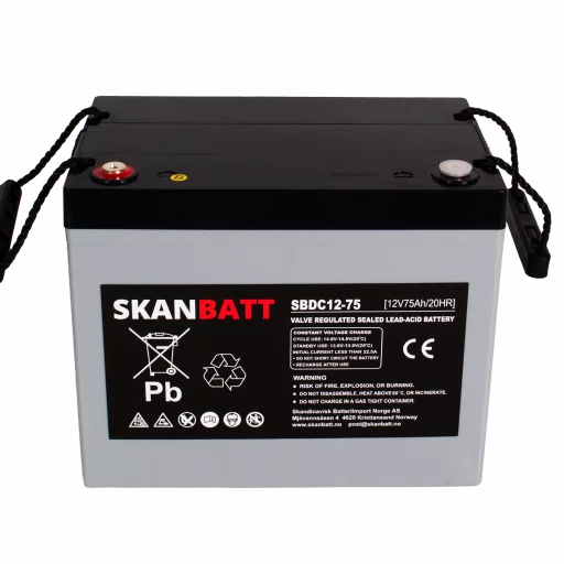 SKANBATT AGM Deep Cycle Batteri 12V 75AH C10 (259x169x210mm) +venstre