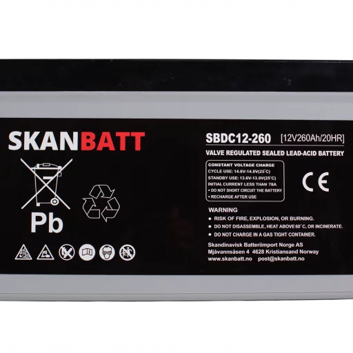 SKANBATT AGM Deep Cycle Batteri 12V 260AH C10 (520x268x220mm) +høyre